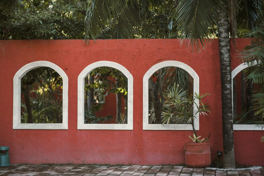 Outside a tropical boutique hotel